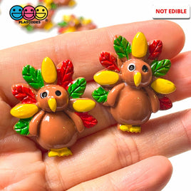 Turkey Flatback Colorful Charm Thanksgiving Christmas Cabochons 10 Pcs