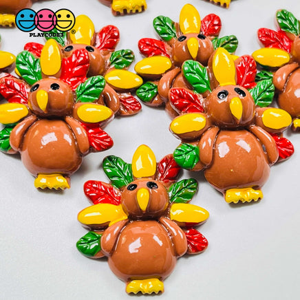 Turkey Flatback Colorful Charm Thanksgiving Christmas Cabochons 10 Pcs