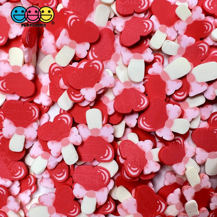 Valentine Heart Lollipop Bow And Stick Fimo Slices Valentines Day Fake Clay Sprinkles 10/5Mm 20