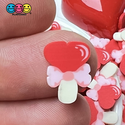Valentine Heart Lollipop Bow And Stick Fimo Slices Valentines Day Fake Clay Sprinkles 10/5Mm