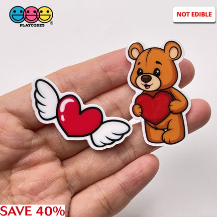Valentines Day Teddy Bear Winged Heart Planar Hearts Decoden 10Pcs