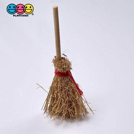 Brooms Miniature Wood And Hay Red Ribbon Halloween Witches Broom Charm Cabochons 10 Pcs