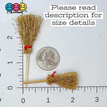 Vintage Miniature Broomstick Charms - Authentic Wood Hay 2 Sizes Halloween Witches Charm Cabochons