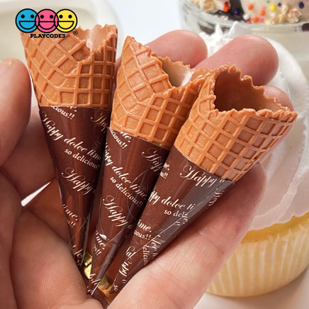 Waffle Ice Cream Cone Wrapped Silicone Soft Charms Fake Food Realistic 10 Pcs Charm