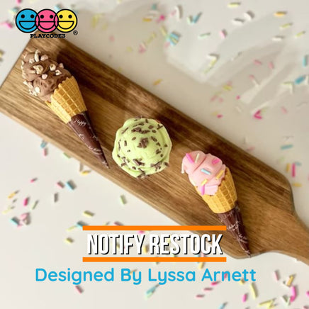 Waffle Ice Cream Cone Wrapped Silicone Soft Charms Fake Food Realistic 10 Pcs Charm