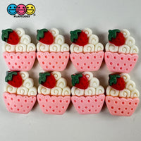Whimsical Strawberry Charm Cupcake Pink Fake Food Flatback Cabochons Decoden 10 Pcs