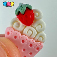 Whimsical Strawberry Charm Cupcake Pink Fake Food Flatback Cabochons Decoden 10 Pcs