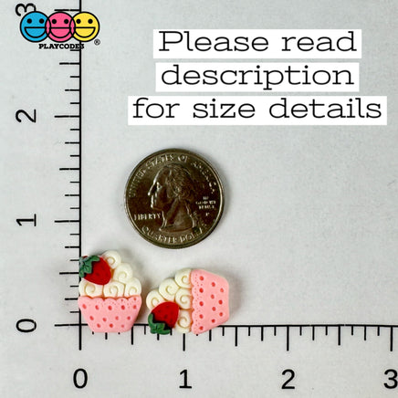 Whimsical Strawberry Charm Cupcake Pink Fake Food Flatback Cabochons Decoden 10 Pcs