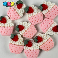Whimsical Strawberry Charm Cupcake Pink Fake Food Flatback Cabochons Decoden 10 Pcs