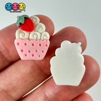 Whimsical Strawberry Charm Cupcake Pink Fake Food Flatback Cabochons Decoden 10 Pcs