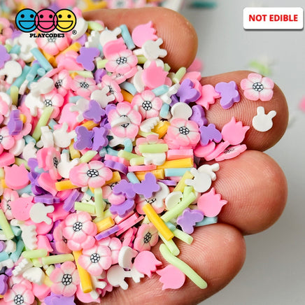 White Bunny Rabbit Flower Patch Mix Fimo Tulips Faux Sprinkle Fake Bake Easter Funfetti Playcode3