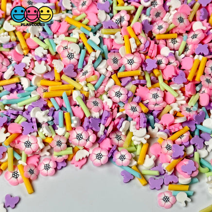 White Bunny Rabbit Flower Patch Mix Fimo Tulips Faux Sprinkle Fake Bake Easter Funfetti Playcode3