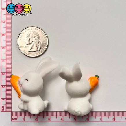 White Bunny Rabbit With Carrot Figurine Easter Cute Figurines Plastic Resin 5 Pcs