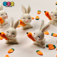 White Bunny Rabbit With Carrot Figurine Easter Cute Figurines Plastic Resin 5 Pcs