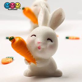 White Bunny Rabbit With Carrot Figurine Easter Cute Figurines Plastic Resin 5 Pcs