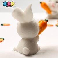 White Bunny Rabbit With Carrot Figurine Easter Cute Figurines Plastic Resin 5 Pcs