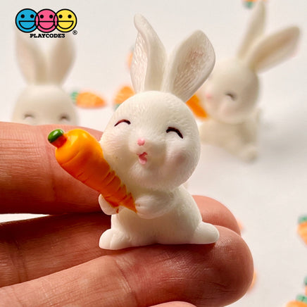 White Bunny Rabbit With Carrot Figurine Easter Cute Figurines Plastic Resin 5 Pcs