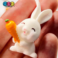 White Bunny Rabbit With Carrot Figurine Easter Cute Figurines Plastic Resin 5 Pcs
