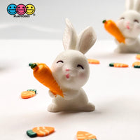 White Bunny Rabbit With Carrot Figurine Easter Cute Figurines Plastic Resin 5 Pcs