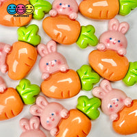 White Pink Easter Bunny Rabbit Carrots Flat Back Cabochons Decoden Charm 10 Pcs Playcode3 Llc