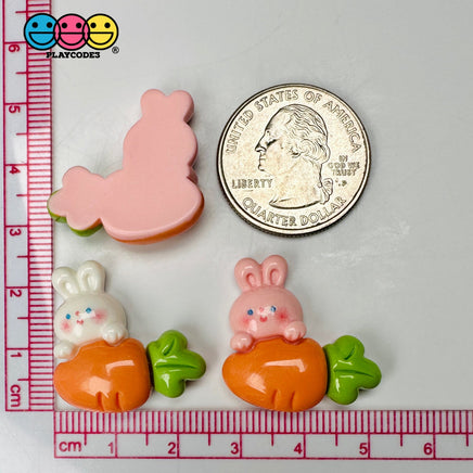 White Pink Easter Bunny Rabbit Carrots Flat Back Cabochons Decoden Charm 10 Pcs Playcode3 Llc