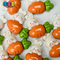 White Pink Easter Bunny Rabbit Carrots Flat Back Cabochons Decoden Charm 10 Pcs