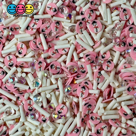 Winter Snowman Dance With Me Holiday Christmas Peppermint Pink Rhinestone Beads Fake Clay Sprinkles