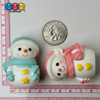 Winter Snowman Figurines Pink Blue Christmas Holiday Miniature Figures 4Pcs 3D Cabochons Decoden