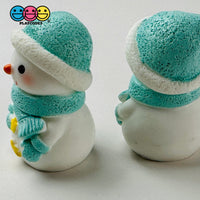 Winter Snowman Figurines Pink Blue Christmas Holiday Miniature Figures 4Pcs 3D Cabochons Decoden