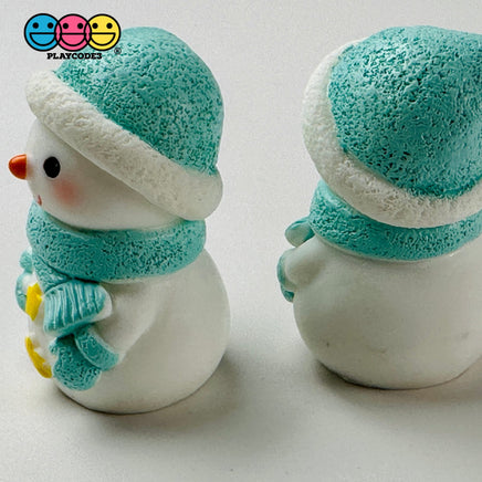 Winter Snowman Figurines Pink Blue Christmas Holiday Miniature Figures 4Pcs 3D Cabochons Decoden