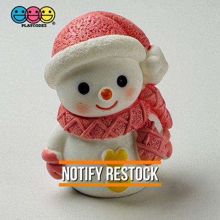 Winter Snowman Figurines Pink Blue Christmas Holiday Miniature Figures 4Pcs 3D Cabochons Decoden