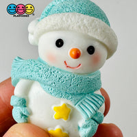 Winter Snowman Figurines Pink Blue Christmas Holiday Miniature Figures 4Pcs 3D Cabochons Decoden