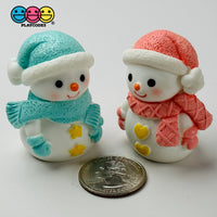 Winter Snowman Figurines Pink Blue Christmas Holiday Miniature Figures 4Pcs 3D Cabochons Decoden