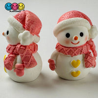 Winter Snowman Figurines Pink Blue Christmas Holiday Miniature Figures 4Pcs 3D Cabochons Decoden