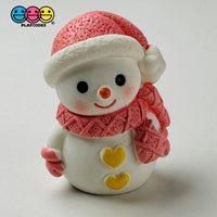 Winter Snowman Figurines Pink Blue Christmas Holiday Miniature Figures 4Pcs 3D Cabochons Decoden