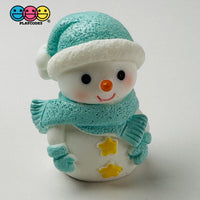 Winter Snowman Figurines Pink Blue Christmas Holiday Miniature Figures 4Pcs 3D Cabochons Decoden