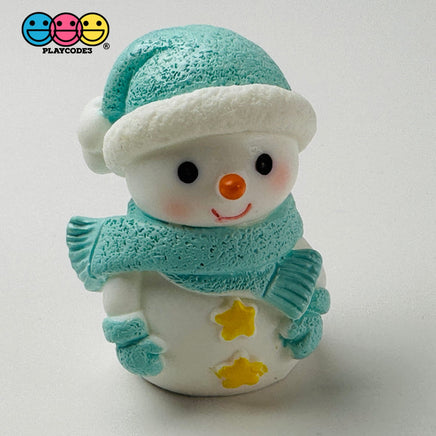 Winter Snowman Figurines Pink Blue Christmas Holiday Miniature Figures 4Pcs 3D Cabochons Decoden