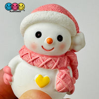 Winter Snowman Figurines Pink Blue Christmas Holiday Miniature Figures 4Pcs 3D Cabochons Decoden
