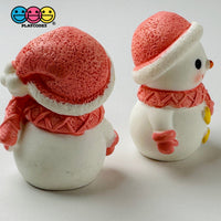 Winter Snowman Figurines Pink Blue Christmas Holiday Miniature Figures 4Pcs 3D Cabochons Decoden