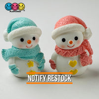 Winter Snowman Figurines Pink Blue Christmas Holiday Miniature Figures 4Pcs 3D Cabochons Decoden