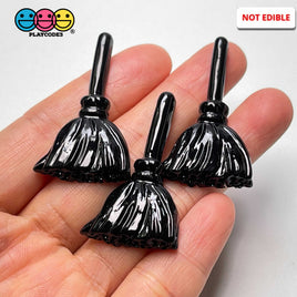Witches Broom Black Flatback Charm Halloween Cabochons 10 Pcs