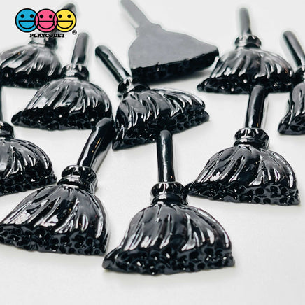 Witches Broom Black Flatback Charm Halloween Cabochons 10 Pcs