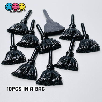 Witches Broom Black Flatback Charm Halloween Cabochons 10 Pcs
