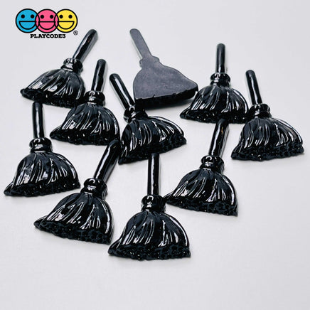 Witches Broom Black Flatback Charm Halloween Cabochons 10 Pcs