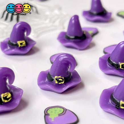 Witches Hat Purple Mini Charm Halloween Cabochons 10 Pcs