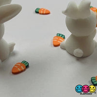 White Bunny Rabbit With Carrot Figurine Easter Cute Figurines Plastic Resin 5 pcs