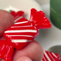Candy Christmas Wrap Red Green Charm Fake Candies Flat Back Cabochons 2 Colors 10 pcs