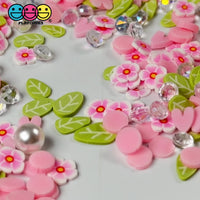 Flower Pink Daisies Fimo Diamond Rhinestone Fake Pearls Polymer Clay Sprinkles Jimmies Funfetti