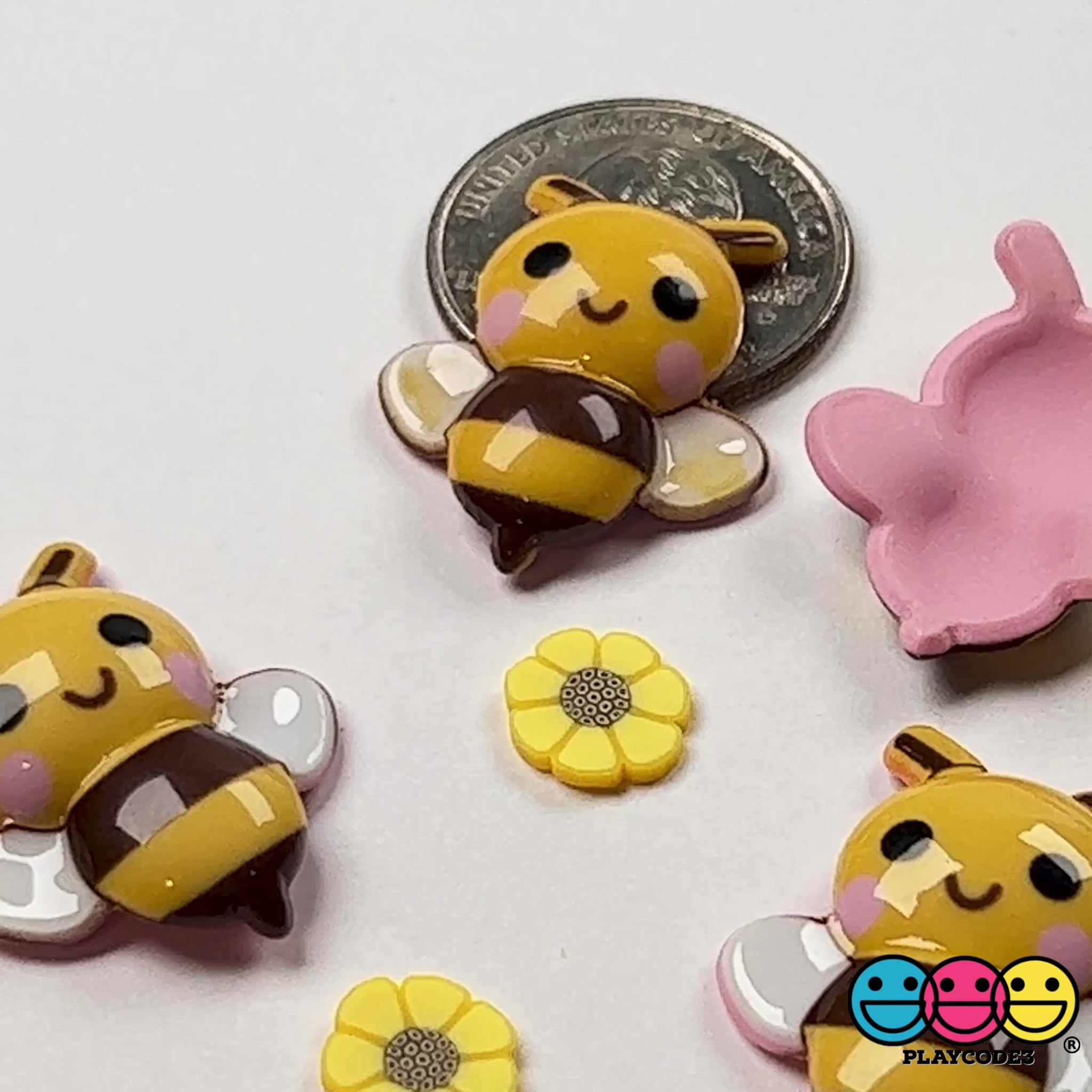 Bumblebee Concave back Bee Charms Honey Bees Smile Kawaii Charm Caboch