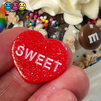 Sweet Tart Heart Glitter Shape Fake Candy Charm Flat back Cabochons Decoden 6 Colors 12 pcs